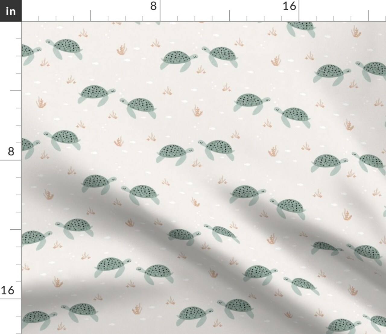 Boho Sea Turtles Coastal Nautical Life Ocean Beige Cream Green Cute Sweet Unisex Custom Printed Fabric by Spoonflower Various Fabrics by the Yard or Fat Quarter